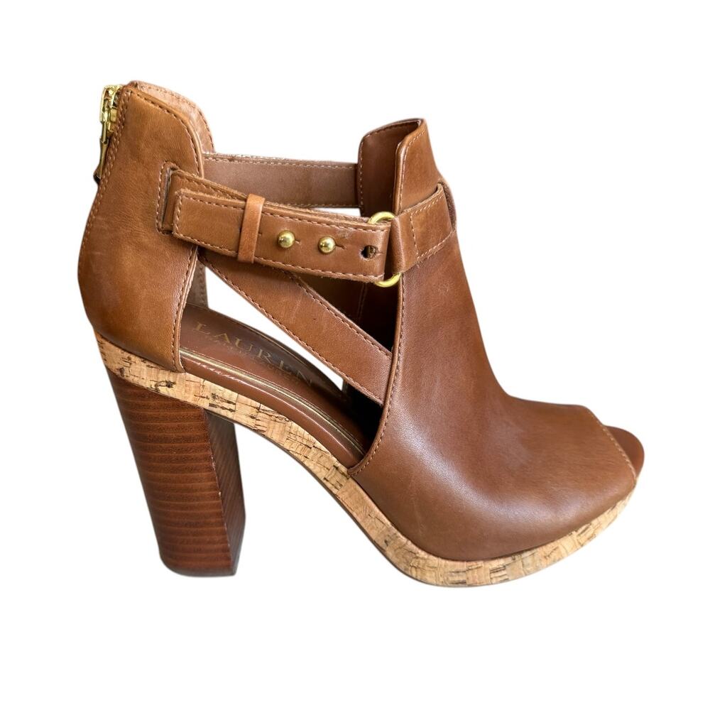 Ralph Lauren LRL Fiana Peep Toe Cut Out Ankle Booties Brown 6.5